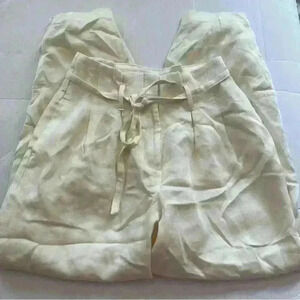 NEW EXPRESS SANDSHELL HIGH WAISTED LINEN BLEND PULL ON ANKLE PANTS SZ 2